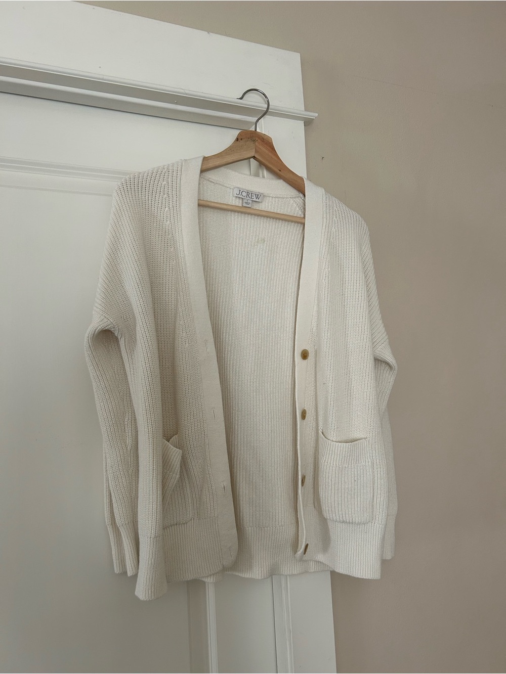 J. Crew Ivory Ribbed Button-Up Cardigan with Pockets